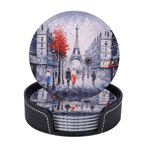 Paris City Tree Eiffelturm Kunstdruck 6 Stück praktische funktionale Getränkeuntersetzer Kaffee Büro Zuhause Tischschutz von axzttupy