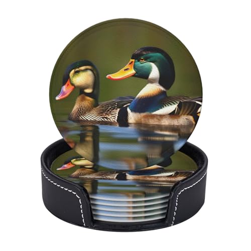 Two Mallard Ducks Print 6 Pcs Practical Functional Drink Coasters Coffee Office Home Tabletop Protection von axzttupy
