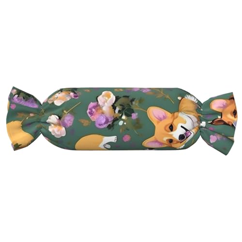 axzttupy Corgi zylindrisches Kissen mit Blumendruck, hautfreundlich, für Schlafzimmer, bequem von axzttupy
