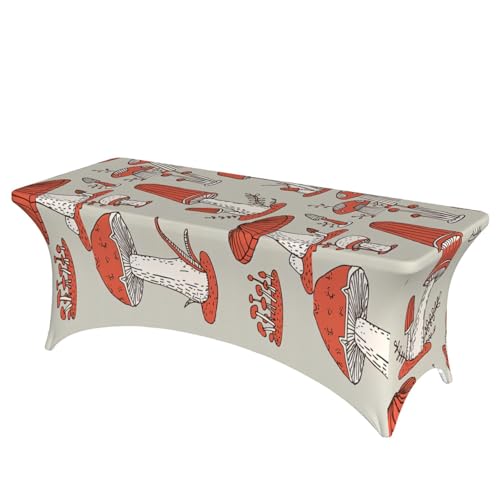 axzttupy Elegante rechteckige Tischdecke mit rotem Pilzdruck, für große, rechteckige, ovale Tische, einfache Installation von axzttupy