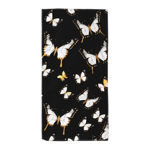 axzttupy Goldene weiße Schmetterlinge, schwarzer Druck, leicht, wiederverwendbar, Badetücher, Fitnessstudio, Reisen, Yoga, Pool, Strand, Zuhause axzttupy Goldene weiße Schmetterlinge, schwarzer Druck, leicht, wiederverwendbar, Badetücher, Fitnessstudio, Reisen, Yoga, Pool, Strand, Zuhause von axzttupy