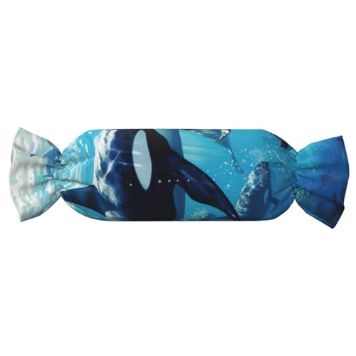 axzttupy Killerwale schwimmen mit, 1 Druck, Funktionalität, Süßigkeiten, zylindrisches Kissen, hautfreundliches Kissen, Schlafzimmer, bequem von axzttupy