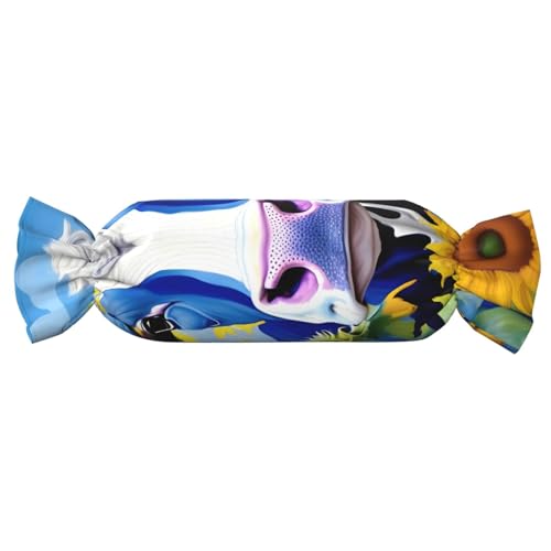axzttupy Kuh mit Sonnenblumen in blauem Druck, Funktionalität, zylindrisches Kissen, hautfreundliches Kissen, Schlafzimmer, bequem von axzttupy