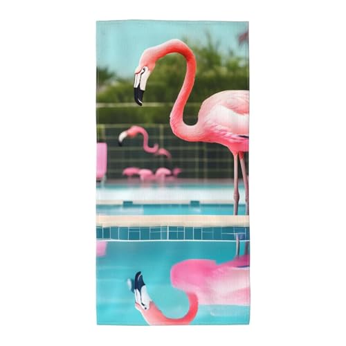axzttupy Leichtes Handtuch mit Flamingo- und Schwimmbad-Aufdruck, wiederverwendbar, für Fitnessstudio, Reisen, Yoga, Pool, Strand, Zuhause von axzttupy