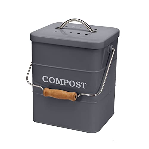 ayacatz Metall komposteimer mit Deckel Küche biomülleimer Arbeitsplatte und Unterschrank Mini komposter, 6L biomülleimer küche klein, Behälter Compost Bin mit Kohlefilter-(Grau) von ayacatz