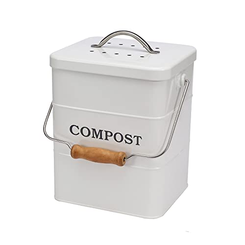 ayacatz Metall komposteimer mit Deckel Küche biomülleimer Arbeitsplatte und Unterschrank Mini komposter, 6L biomülleimer küche klein, Behälter compost bin mit Kohlefilter -(Weiß) von ayacatz