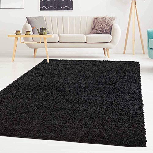 ayshaggy Shaggy Teppich Hochflor Langflor Einfarbig Uni Schwarz Weich Flauschig Wohnzimmer, Größe: Läufer 60 x 110 cm von ayshaggy