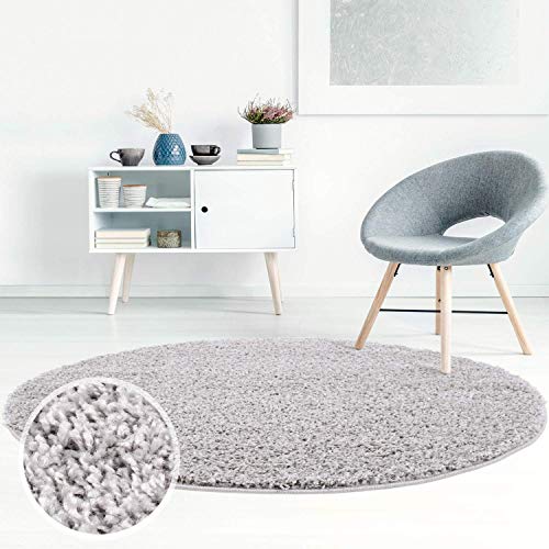 ayshaggy Shaggy Teppich Hochflor Langflor Einfarbig Uni Grau Weich Flauschig Wohnzimmer, Größe: 120 x 120 cm Rund von carpet city