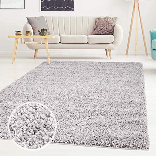 ayshaggy Shaggy Teppich Hochflor Langflor Einfarbig Uni Grau Weich Flauschig Wohnzimmer, Größe: 133 x 190 cm von carpet city