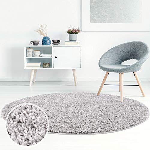 ayshaggy Shaggy Teppich Hochflor Langflor Einfarbig Uni Grau Weich Flauschig Wohnzimmer, Größe: 160 x 160 cm Rund von carpet city