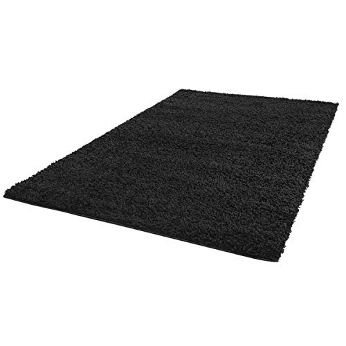 ayshaggy Shaggy Teppich Hochflor Langflor Einfarbig Uni Schwarz Weich Flauschig Wohnzimmer, Größe: 230 x 320 cm von ayshaggy