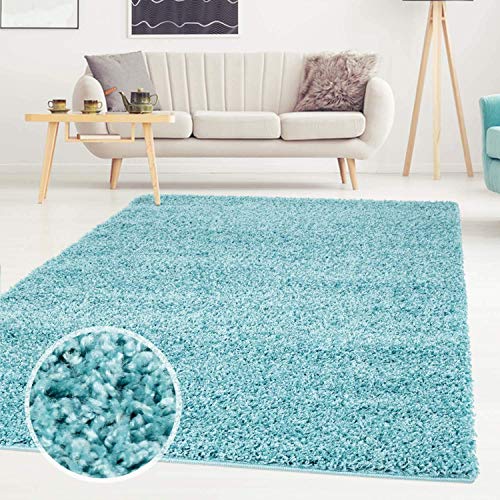 ayshaggy Shaggy Teppich Hochflor Langflor Einfarbig Uni Türkis Weich Flauschig Wohnzimmer, Größe: 150 x 150 cm Quadratisch von carpet city