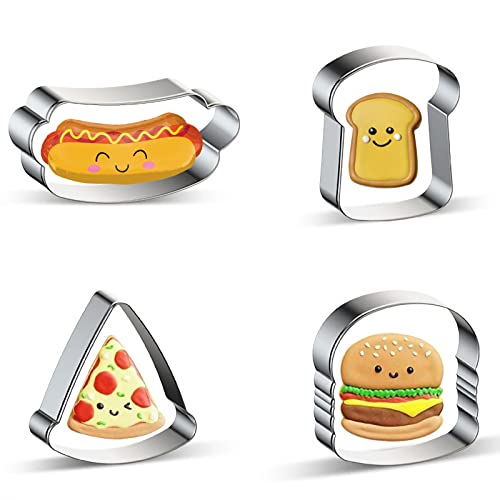 Azflyife Ausstechformen Hamburger, Toast/Brotscheiben, Hot Dog, Pizza-Ausstechformen, Backset – Keksausstecher aus Edelstahl, Metallformen, Ausstechformen für Küche, Backen, Weihnachten, kleine von azflyife