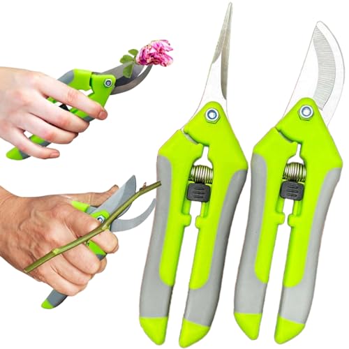 2 Stück Gartenschere Set, Präzise Ernteschere und Blumenschere mit Edelstahlklingen, Sicherheitsverriegelung, Trimmschere für Pflanzen, Bonsai, Rosen, Obst & Gemüse, Baumscheren für Gartenarbeit von azttior