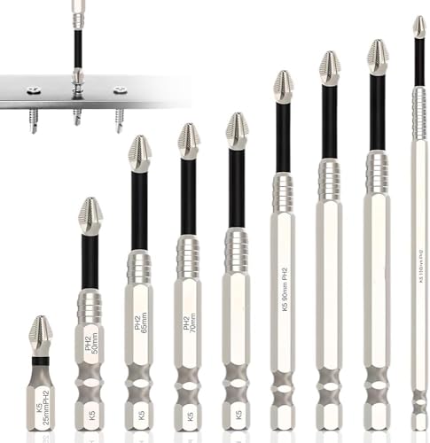 Azttior Hochmagnetischer Schraubendreher-Bohrer-Bit-Satz (9 Stück), PH2 Magnetic Screwdriver Drill Bit Set, Bit Magnetisch Schraubendreher Satz für Elektrobohrer; Anti-Rutsch Phillips Bits 25-150mm Azttior Hochmagnetischer Schraubendreher-Bohrer-Bit-Satz (9 Stück), PH2 Magnetic Screwdriver Drill Bit Set, Bit Magnetisch Schraubendreher Satz für Elektrobohrer; Anti-Rutsch Phillips Bits 25-150mm von azttior