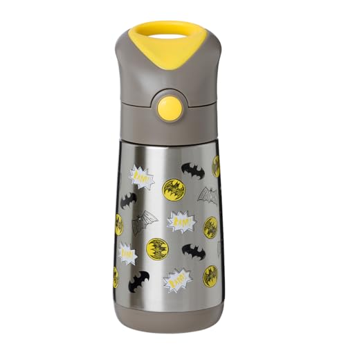 b.box Batman by Isolierte Wasser- & Trinkflasche Edelstahl (Doppelwandig) | Hält Getränke bis zu 8 h Kalt & 6 h Warm | Thermosflasche 350 ml von b.box