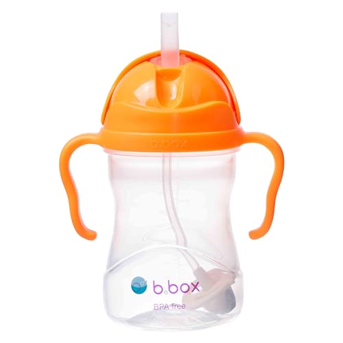 b.box - Schnabeltasse mit Beschwertem Strohhalm und Griffigen Griffen | Wiederverwendbare Baby-Wasserflasche mit Einfachem Flip-Top-Deckel, Orange von b.box