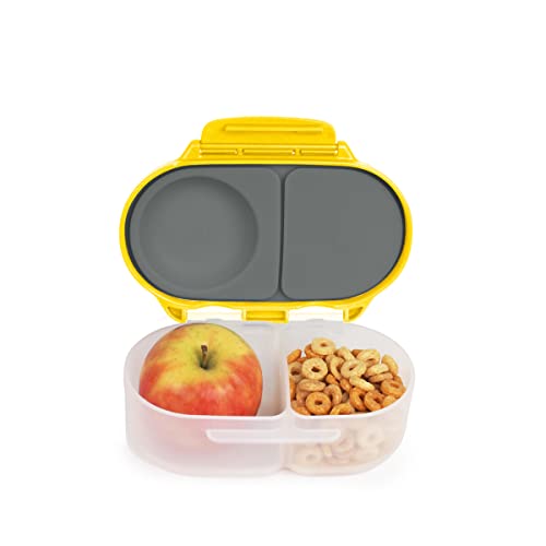 b.box - Frischhaltedose mit zwei versiegelten Fächern und Silikonmaterial, wiederverwendbare Snackbox für Kinder mit offenem oder schließendem Clip (Zitronenscherbet) von b.box