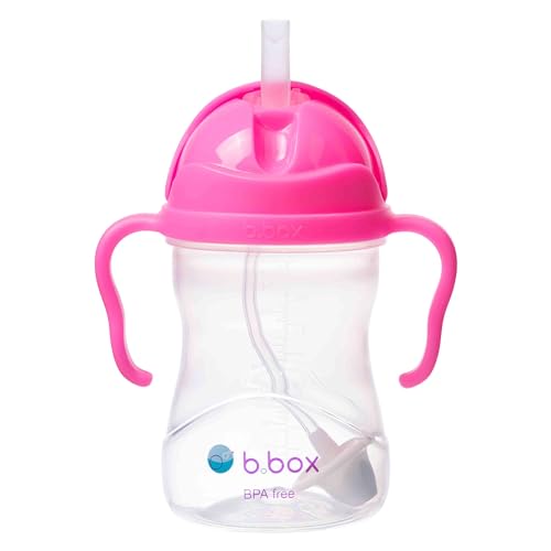 b.box Trinkflasche mit Trinkhalm, 240ml, rosa Granat von b.box