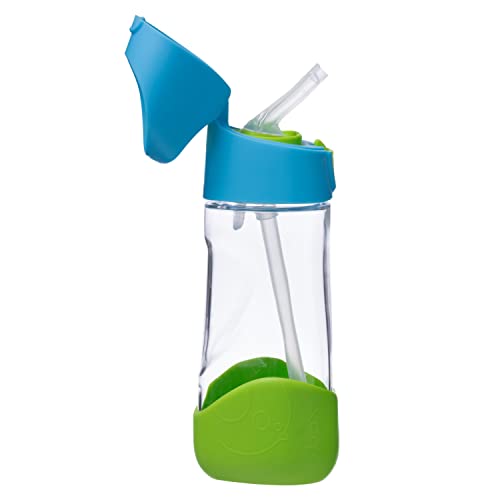 b.box Kinder-Wasserflasche mit Strohhalm-Deckel und Klappdeckel, langlebige Kunststoff-Trinkflasche, perfekt nach dem Schnabelbecher, 425 ml, Ocean Breeze von b.box