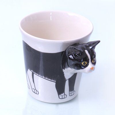 B2SEE Katze 3D Tasse Katzenmotiv Keramik Tier Tasse als Geschenk für Tierliebhaber Katze schwarz Weiss von B2SEE