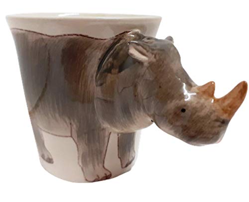 Nashorn Tasse Tier Tasse 3d Keramik Tassen Tier Henkel Tier Keramik Tasse als Geschenk für Tierfreunde Nashorn 14 x 15 x 10 cm von B2SEE