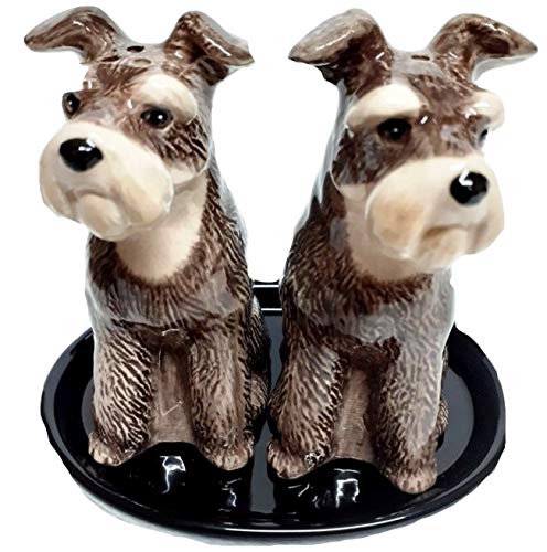 b2see Salz und Pfefferstreuer Tiere Schnauzer Hunde Geschenk Geschirr Set Keramik 3 teilig ca 13 x 10 cm von B2SEE