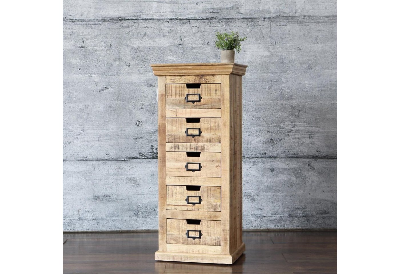 baario Highboard Schubladenkommode SELCE Vintage, Kommode 5 Schubladen schmal hoch massiv rustikal klein Flur von baario