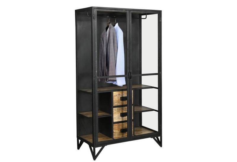 baario Kleiderschrank Kleiderschrank BARBAR Glas schwarz Metall & Mangoholz Industrial Style baario Kleiderschrank Kleiderschrank BARBAR Glas schwarz Metall & Mangoholz Industrial Style von baario