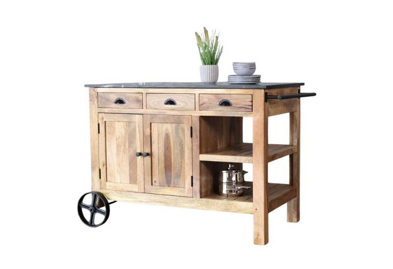 baario Küchentisch Kücheninsel PULA Vintage, Massivholz Marmorplatte freistehend rollbar von baario