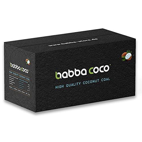 babba coco® | Premium Shisha & Grill Kohle 100% aus Natur Kokosnussschalen ohne chemische Zusätze | 26er mm Würfel | Charcoal for Hookah & BBQ (20KG) von babba coco