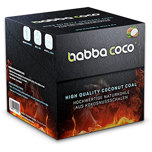 babba coco® | Premium Shisha & Grill Kohle 100% aus Natur Kokosnussschalen ohne chemische Zusätze | 26er mm Würfel | Charcoal for Hookah & BBQ (3KG) von babba coco