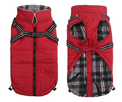 babepet Warme Winter Hundemäntel für Hunde Haustier mit Brustgurt, wasserdicht und reflektierend, Winterkleidung mit Geschirr, Outdoorjacken Weste für kleine,mittlere Hunde-Rot-M von babepet