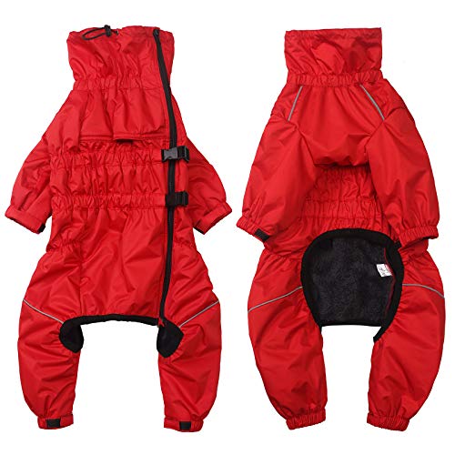 babepet Hunde Wintermantel 1/2 Hosenanzug mit Beinen, Wasserdicht Regendicht Hund Jumpsuit mit Fleece Futter, Winddicht, reflektierend, für Kleine und mittelgroße Hunde-Rot-XL von babepet