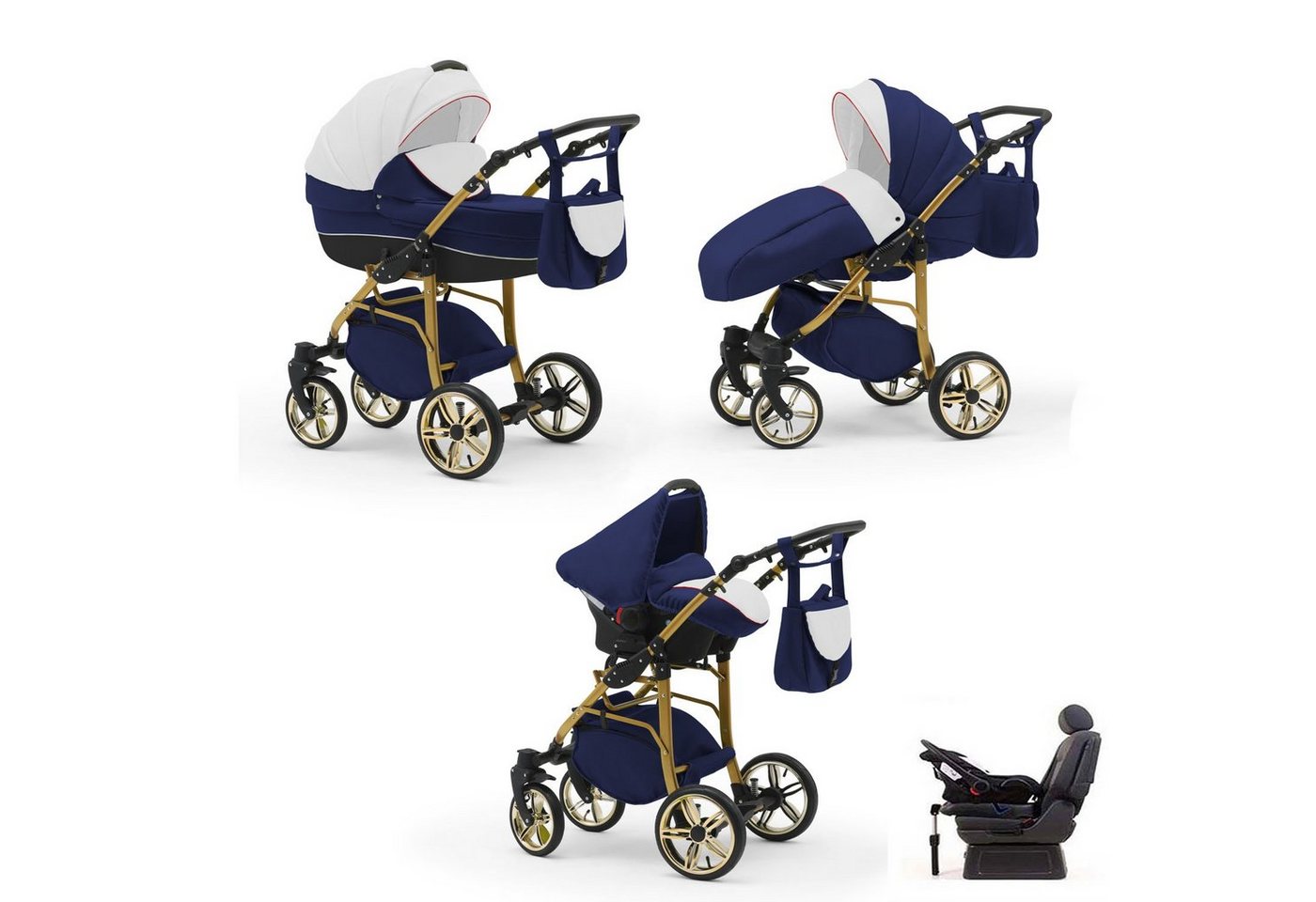 Elcar Kombi-Kinderwagen Neo Gold 5 in 1 inkl. Sportsitz, Autositz und Iso Base in 22 Farben von Elcar