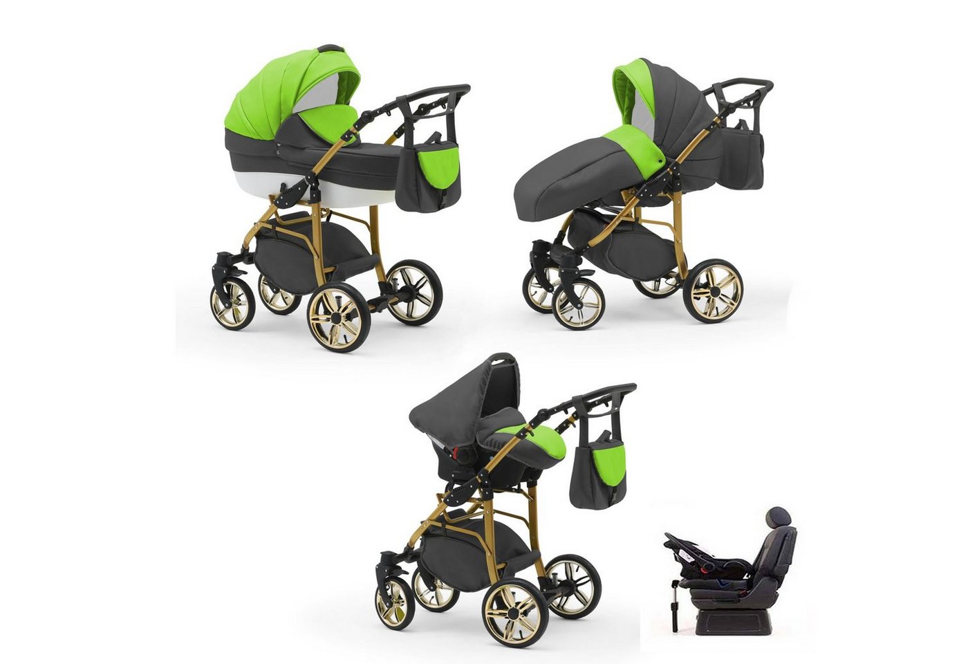 Elcar Kombi-Kinderwagen Neo Gold 5 in 1 inkl. Sportsitz, Autositz und Iso Base in 22 Farben von Elcar