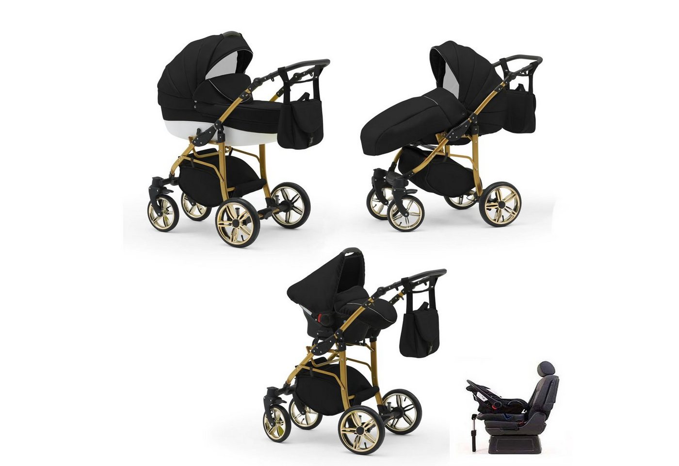 Elcar Kombi-Kinderwagen Neo Gold 5 in 1 inkl. Sportsitz, Autositz und Iso Base in 22 Farben von Elcar