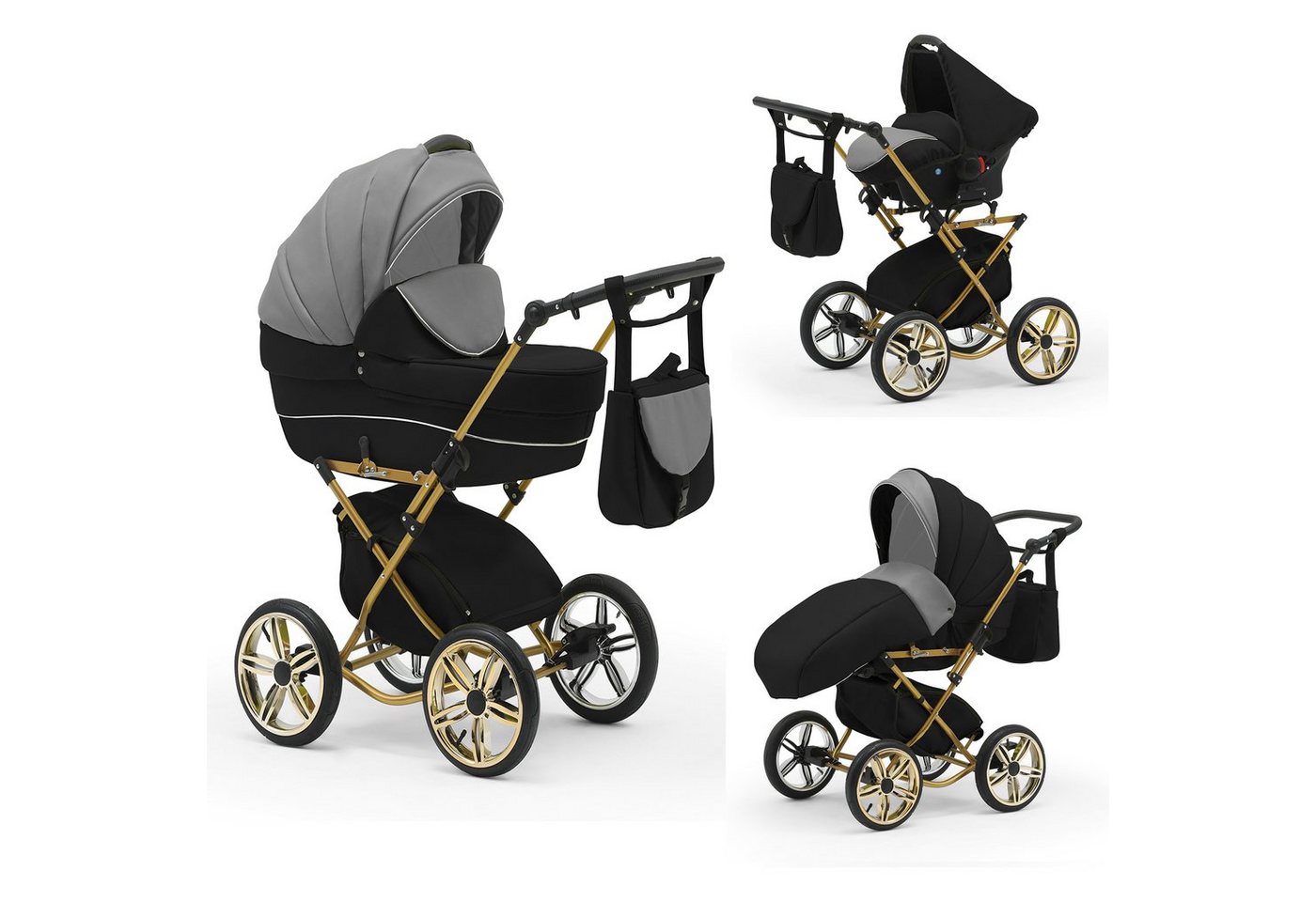 Elcar Kombi-Kinderwagen Sorento Gold 4 in 1 mit Sportsitz, Autositz und Zubehör in 30 Farben von Elcar