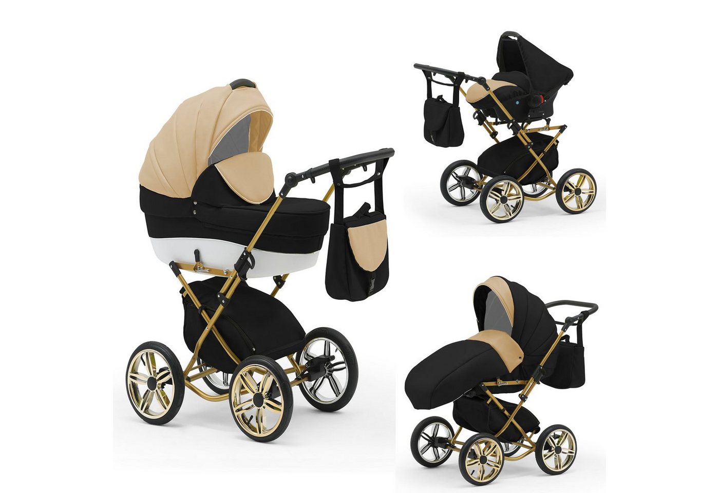 Elcar Kombi-Kinderwagen Sorento Gold 4 in 1 mit Sportsitz, Autositz und Zubehör in 30 Farben von Elcar