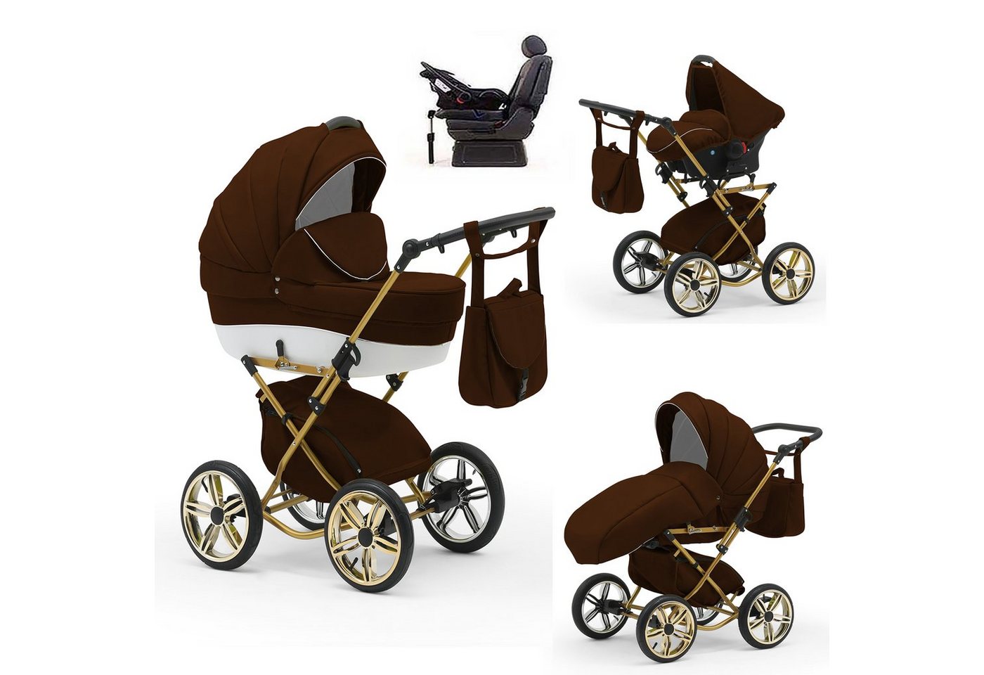 Elcar Kombi-Kinderwagen Sorento Gold 5 in 1 mit Sportsitz, Autositz und Iso in 30 Farben von Elcar