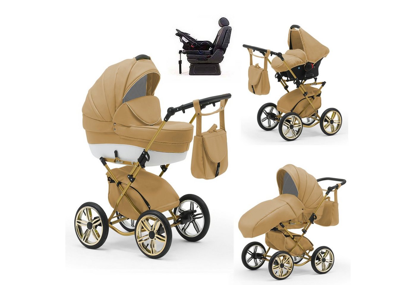 Elcar Kombi-Kinderwagen Sorento Gold 5 in 1 mit Sportsitz, Autositz und Iso in 30 Farben von Elcar