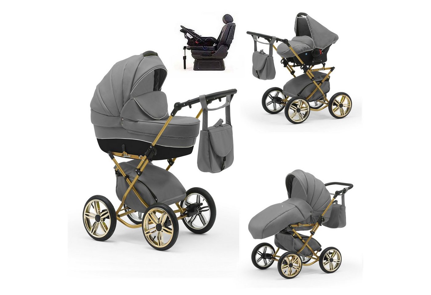 Elcar Kombi-Kinderwagen Sorento Gold 5 in 1 mit Sportsitz, Autositz und Iso in 30 Farben von Elcar