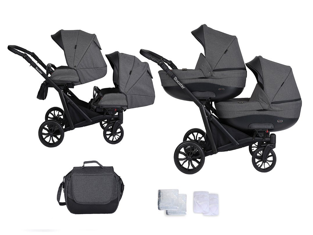 babies-on-wheels Zwillings-Kombikinderwagen Twin-Go 2 in 1 inkl. Sportsitze und umfangreichen Zubehör in 4 Farben von babies-on-wheels