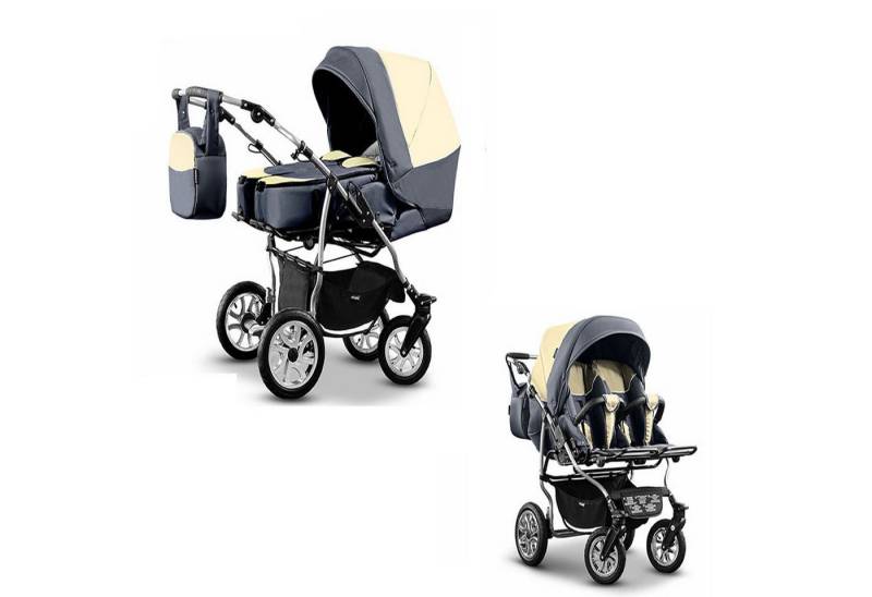 BabyMerc Zwillings-Kombikinderwagen City Twin 2 in 1 inkl. Sportsitze und Zubehör in 19 Farben von BabyMerc