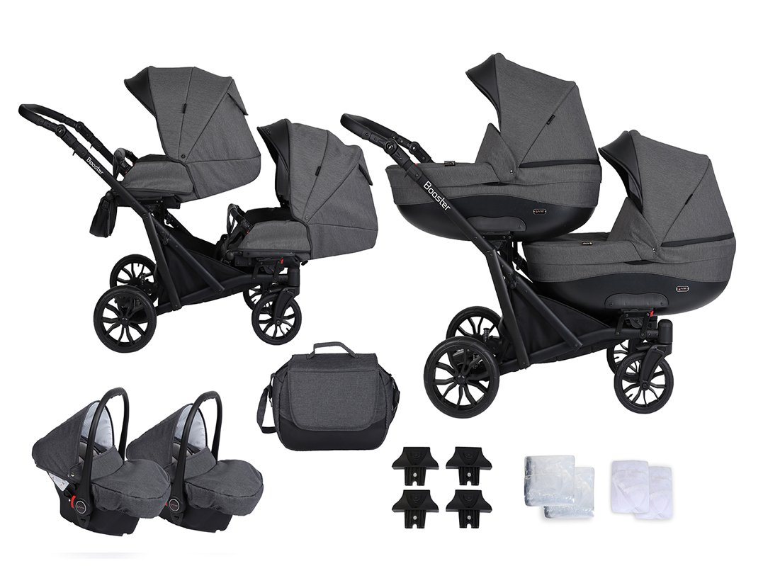 babies-on-wheels Zwillings-Kombikinderwagen Twin-Go 4 in 1 inkl. Sportsitze, Autositze und Zubehör in 4 Farben von babies-on-wheels