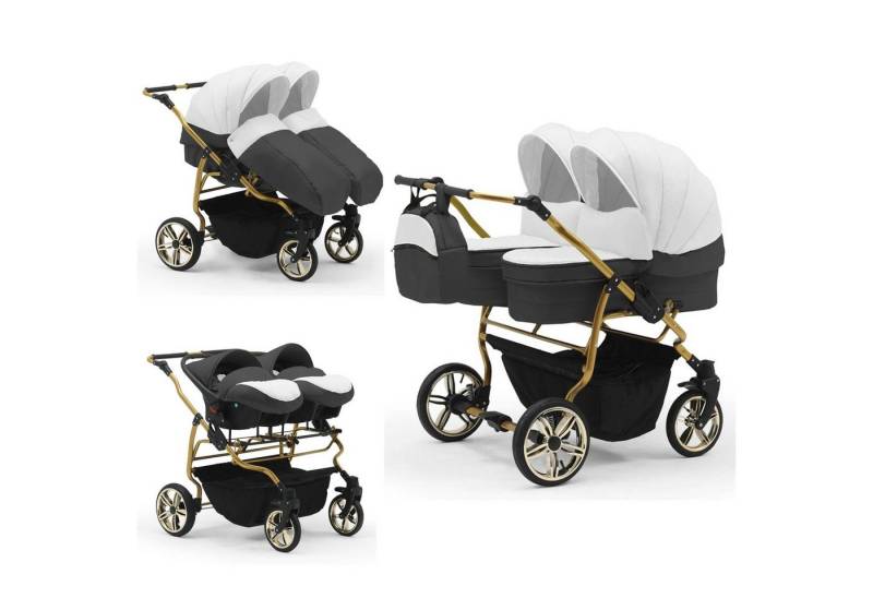 BabyMerc Zwillingswagen Duet Lux Gold 4 in 1 inkl. Sportsitze und Autositze in 20 Farben von BabyMerc