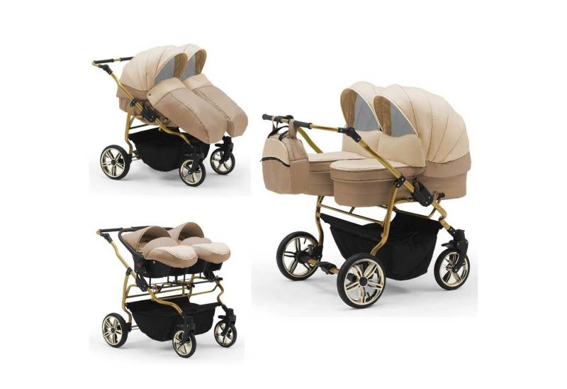 BabyMerc Zwillingswagen Duet Lux Gold 4 in 1 inkl. Sportsitze und Autositze in 20 Farben von BabyMerc