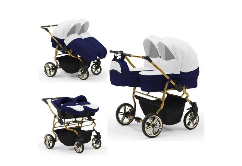 BabyMerc Zwillingswagen Duet Lux Gold 4 in 1 inkl. Sportsitze und Autositze in 20 Farben von BabyMerc