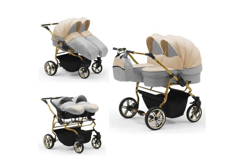 BabyMerc Zwillingswagen Duet Lux Gold 4 in 1 inkl. Sportsitze und Autositze in 20 Farben von BabyMerc