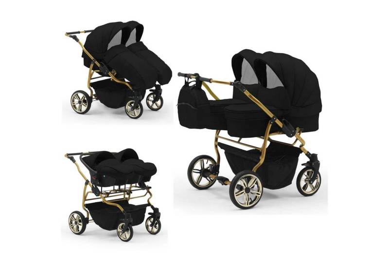 BabyMerc Zwillingswagen Duet Lux Gold 4 in 1 inkl. Sportsitze und Autositze in 20 Farben von BabyMerc